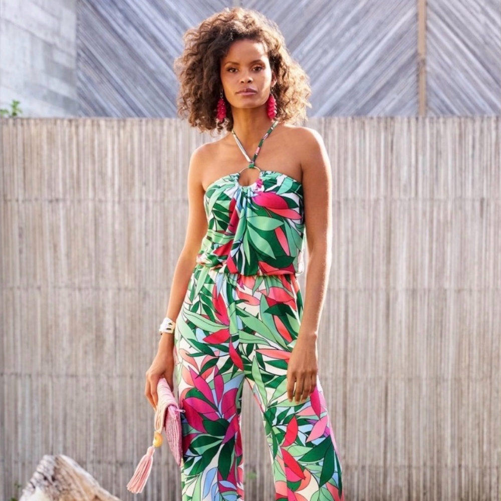 Boston‎ Proper Tropical Palm Print Dela Halter Ring Jumpsuit Sz S - Picture 3 of 13
